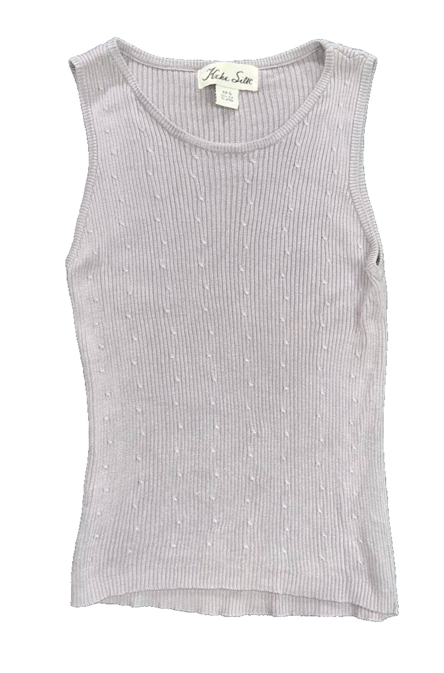 Keke Sitte Ribbed 100% silk Lamé Tank lilac Y2K Top Large A009075